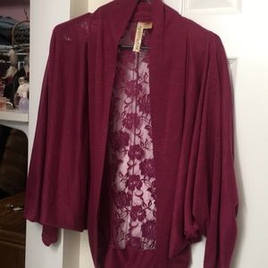 sweater cardigan with lace along backside